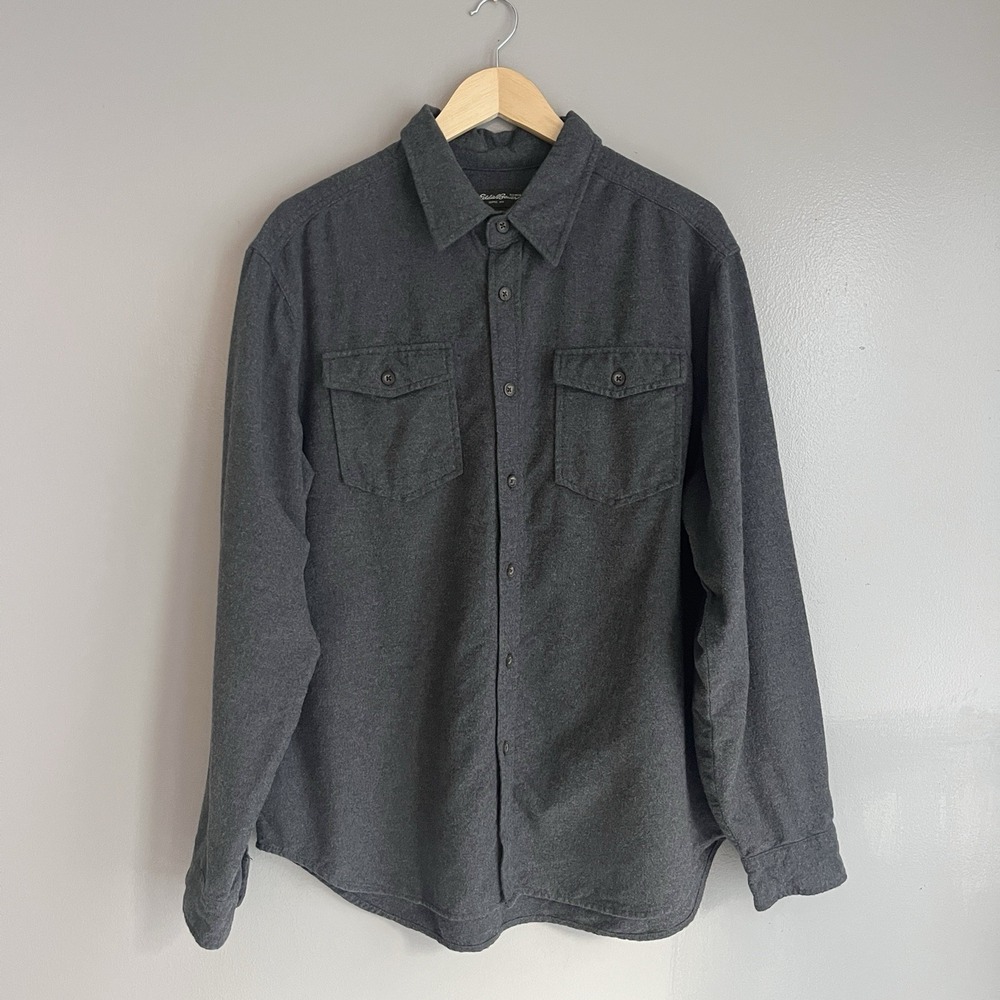 Eddie Bauer Gray Flannel‎ Button Shirt Men's Soft Cotton Outdoor Size XL